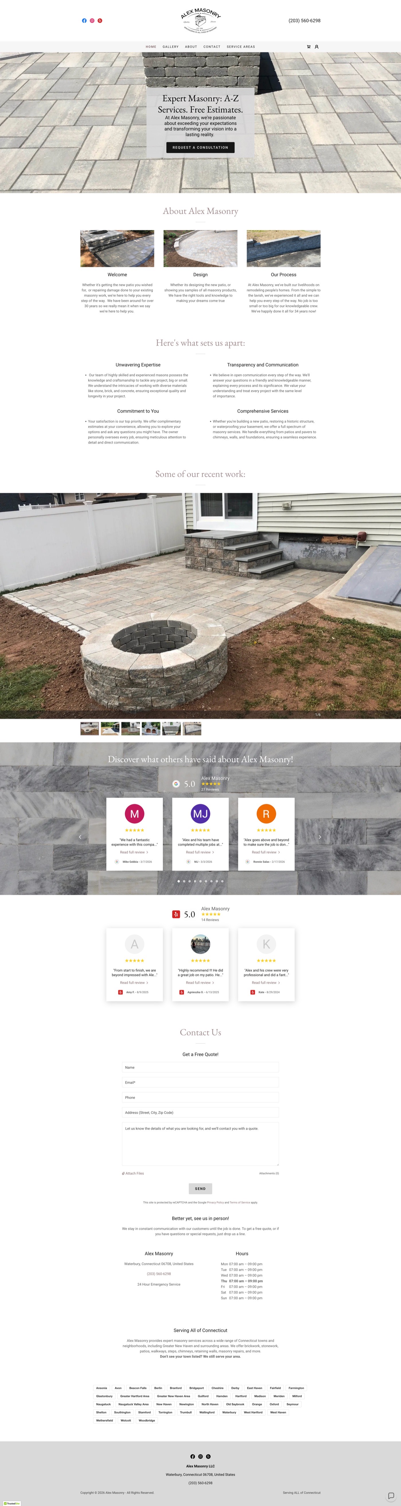 Alex Masonry LLC website screenshot