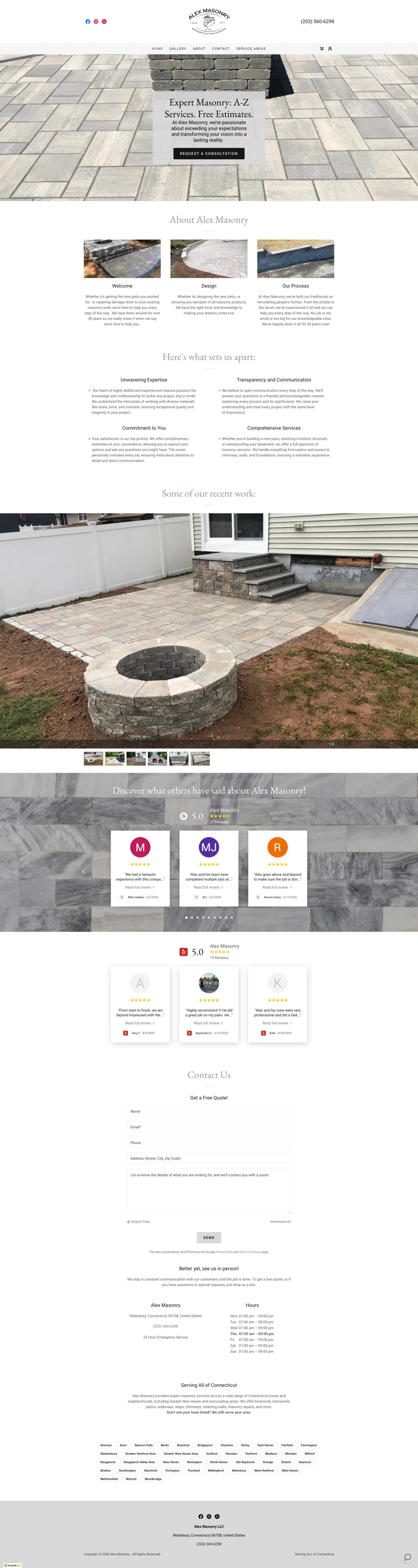 Alex Masonry LLC website screenshot