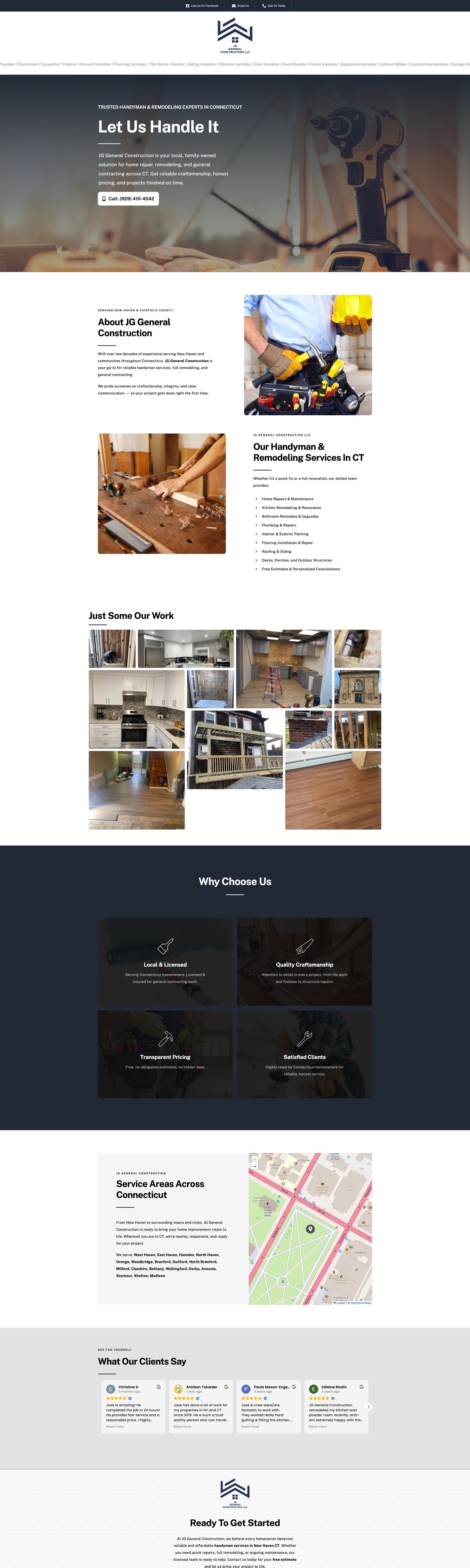 JG General Construction website screenshot